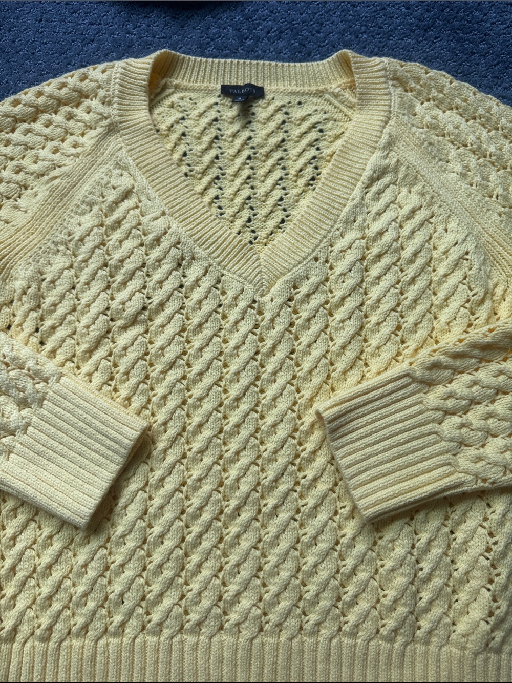 Talbots bright Yellow Cable V-Neck Sweater
